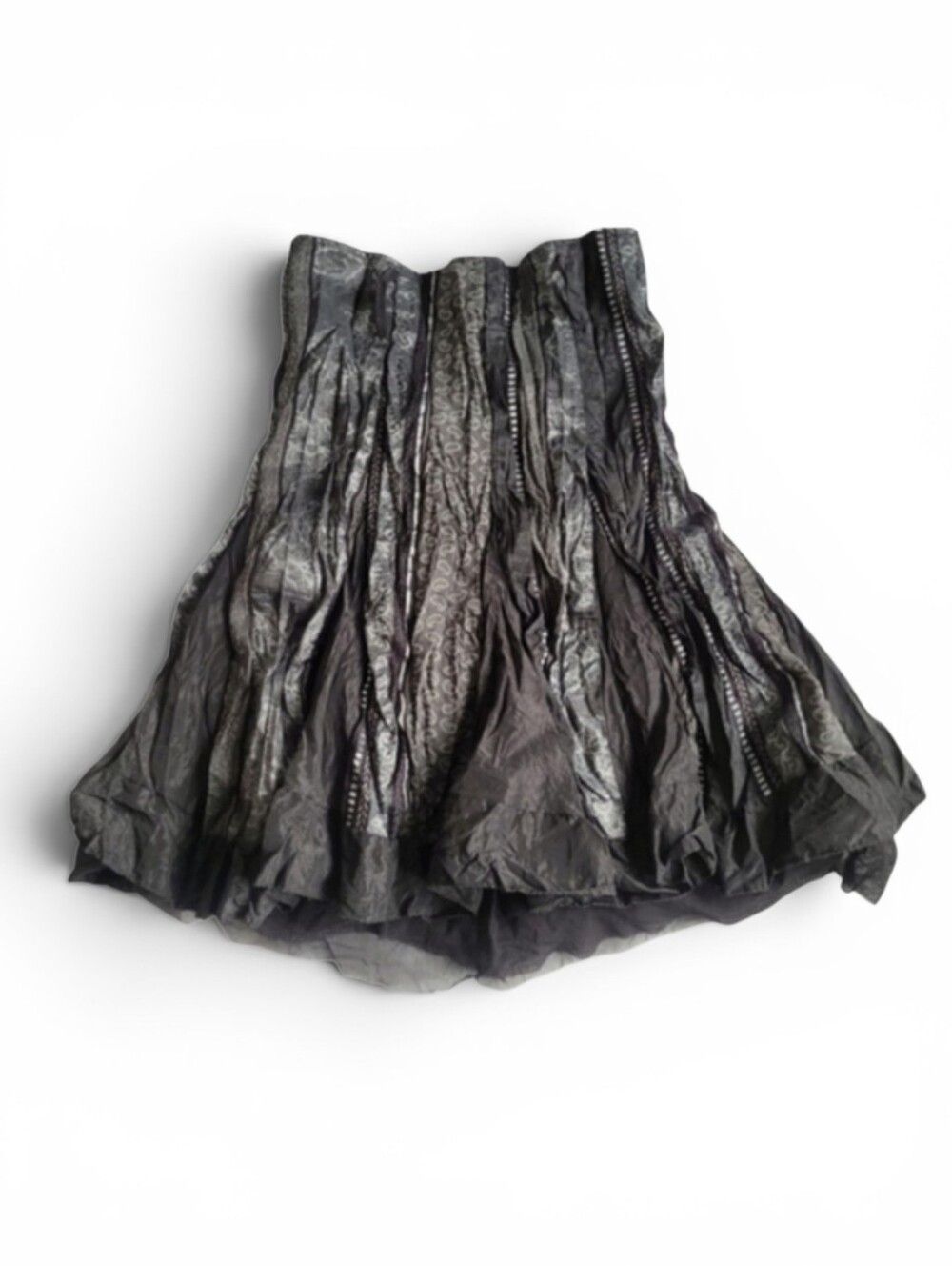 Vintage Made in Italy Black Crinkle Patchwork Mini Skirt Opium Paisley  Y2K